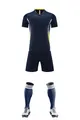 Detail view of navy blue quick-dry soccer uniform set including jersey, shorts, and socks - 3XS / Top And Bottom / Navy Blue
