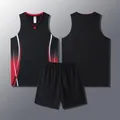 Men's black basketball jersey set with red side patterns and matching shorts. - XXS / Top And Bottom / Black