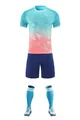 Adult soccer uniform set featuring teal and coral gradient jersey with blue shorts - 4XS / Top And Bottom / Light Lake Blue