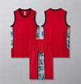 Red basketball jersey set featuring a tank top and shorts with side wave patterns - 3XS / Top And Bottom / Red
