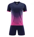 Navy blue and pink gradient soccer jersey set with chevron patterns - 3XS / Top And Bottom / Sapphire Blue