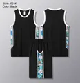 American style black basketball uniform set featuring oriental wave pattern side panels. - 3XS / Top And Bottom / Black