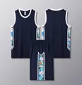 Dettaglio del set da basket blu scuro con motivo a onde laterali e bordo bianco - Blu zaffiro