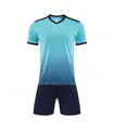 Professional men's blue gradient soccer jersey set with navy shorts for training - Lake Blue