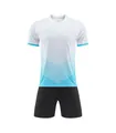 Men's soccer uniform set featuring white blue gradient jersey and black shorts for training - 3XS / Top And Bottom / White