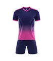 Athletic blue and pink gradient soccer jersey set featuring geometric line patterns for sports. - Sapphire Blue