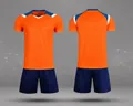 Front and back view of orange and blue quick-dry soccer jersey and shorts set - 4XS / Top And Bottom / Orange