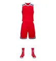 Professional red breathable basketball jersey and shorts set with matching athletic shoes - Red