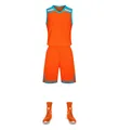 Detailed view of breathable orange basketball training uniform set with matching shoes - Orange