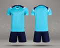 Front and back detail of light blue quick-dry soccer jersey and navy shorts set - 4XS / Top And Bottom / Light Blue