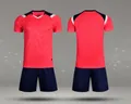 Quick-dry rose red soccer uniform set with front and back views showing style M3205 - Rose Red