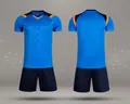 Front and back view of professional quick-dry blue soccer uniform set for team training - Bright Blue