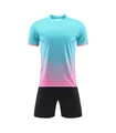 Professional blue and pink gradient men's football jersey set with black sports shorts - 3XS / Top And Bottom / Lake Blue