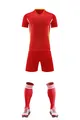 Complete red soccer jersey set featuring breathable fabric with shorts and matching socks - 3XS / Top And Bottom / Red