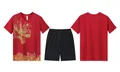Red quick-dry dragon boat racing sports set with a traditional golden dragon pattern - M / Top And Bottom / Red