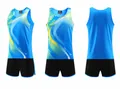 Detailed views of blue and yellow athletic track suit set for sports and training. - Men's M / Top And Bottom / Blue
