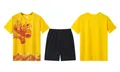 Yellow quick-dry sports set featuring traditional red dragon and wave print design - M / Top And Bottom / Yellow