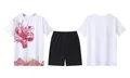 Conjunto deportivo de camiseta blanca con cuello en V, dragón rojo y pantalón corto negro - 3XL / Parte superior e inferior (Estilo 3301) / Blanco