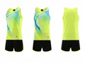 Neon green track and field running set with tank top and shorts, three-view display detail. - Fluorescent Green