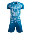Detailed view of blue geometric lion print soccer jersey set for men's training - 4XS / Top And Bottom / Medium Blue