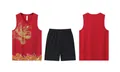 Conjunto de camiseta deportiva roja con patrón de dragón y pantalones cortos negros de gala - 3XL / Top Y Pantalón / Rojo