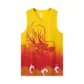 Yellow and red gradient basketball jersey with traditional dragon and wave patterns - M / Tops / Camisole / Yellow