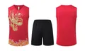 Camiseta roja sin mangas con estampado de dragón dorado y pantalones cortos negros - 3XL / Parte superior e inferior (Estilo 3001-Sin mangas) / Rojo