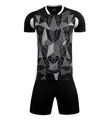 Close-up of men's soccer jersey set with geometric lion graphic in black and grey - 4XS / Top And Bottom / Black