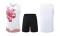 Vista detallada del conjunto deportivo de secado rápido con estampado de dragón rojo. - 3XL / Parte superior e inferior (Estilo 3001-Sin mangas) / Blanco