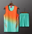 Detailed view of vibrant orange and mint green gradient track and field suit set - Men's L / Top And Bottom / Light Green