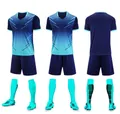 Detailed view of blue quick-dry soccer jersey set with shorts and matching socks - 20 / Top And Bottom / Sapphire Blue