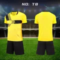 Front and back view of yellow and black short-sleeved soccer training jersey set - 3XS / Top And Bottom / Yellow/Blue