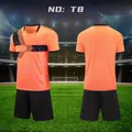 Orange and black soccer uniform set with front and back views for kids' training. - 3XS / Top And Bottom / Orange/Blue