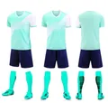 Mint green and blue soccer uniform set showing front, side, and back views - 3XS / Tops / Light Green (T9)