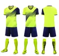 Comprehensive detailed view of the neon yellow and navy blue soccer uniform set for kids - 3XS / Tops / Fluorescent Green (T9)