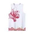 Camiseta de baloncesto blanca de secado rápido con estampado de dragón rojo y olas - 3XL / Parte superior (Estilo 3001-Sin mangas) / Blanco