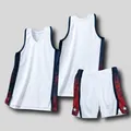 Classic white basketball jersey set with navy and red patterned side panels for men - XS / Top And Bottom / White