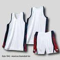 Classic white basketball jersey set with navy and red patterned side panels for men - XS / Top And Bottom / White