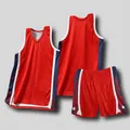 Red American style basketball jersey and shorts set with star patterns on side panels - XS / Top And Bottom / Red