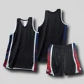 Detailed view of men's basketball jersey set with breathable mesh fabric and pattern - XS / Top And Bottom / Black