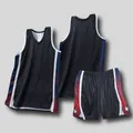 Detailed view of men's basketball jersey set with breathable mesh fabric and pattern - XS / Top And Bottom / Black