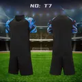 Professional black soccer training uniform set with blue swirl patterned sleeves for kids - 3XS / Top And Bottom / Black/Blue (T8)