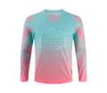 Long-sleeve goalkeeper jersey with teal-pink gradient and honeycomb chest padding - XS / Tops / Pink & Green