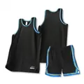 Black basketball jersey set with blue and yellow trim for men's team training - 3XS / Top And Bottom / Black