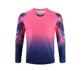 Long-sleeved soccer goalkeeper jersey with padded chest in pink blue gradient - XS / Tops / Rose Red