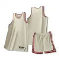 Ensemble de basket-ball homme crème avec bordure rouge, maille de qualité pour le sport. - Abricot