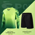 Men's padded football goalkeeper set with neon green long sleeve jersey and black shorts. - XS / Top And Bottom / Top and Shorts / Fluorescent Green