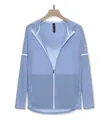 Giacca a vento azzurra con cappuccio e protezione solare da donna con zip intera - EU XS / Top / Blu Giovane