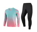 Long-sleeve goalkeeper suit with blue-pink gradient jersey and padded black pants - XS / Top And Bottom / Top and Pants / Pink & Green