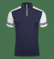 Marineblaues und weißes schnelltrocknendes Sport-Poloshirt mit Reißverschluss für Firmen - S / Oberteile / Mitternachtsblau